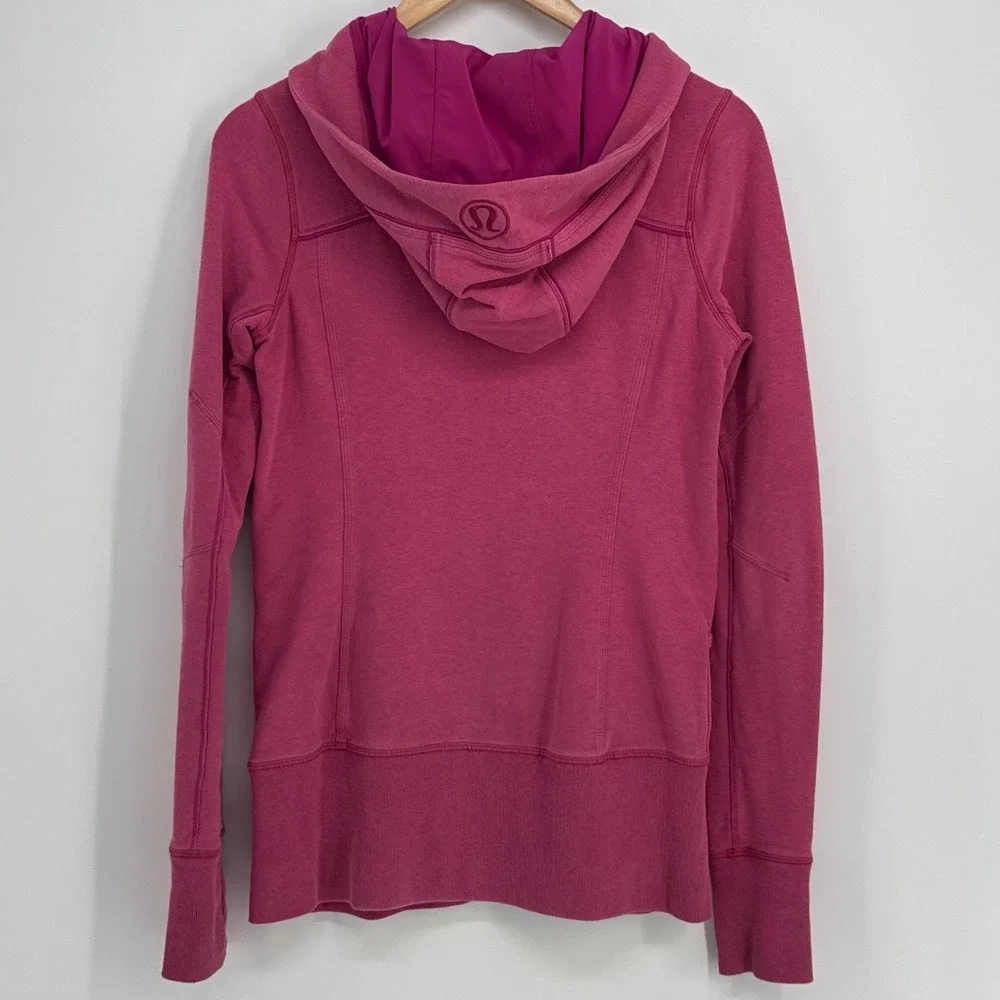 Lululemon Scuba Full Zip Hoodie Women Size 6 Pink Heathered Thumbholes Jacket